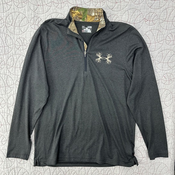 Under Armour Other - Under Armour Pullover Gray HeatGear Antler Logo Camo Trim / Mens Extra Large